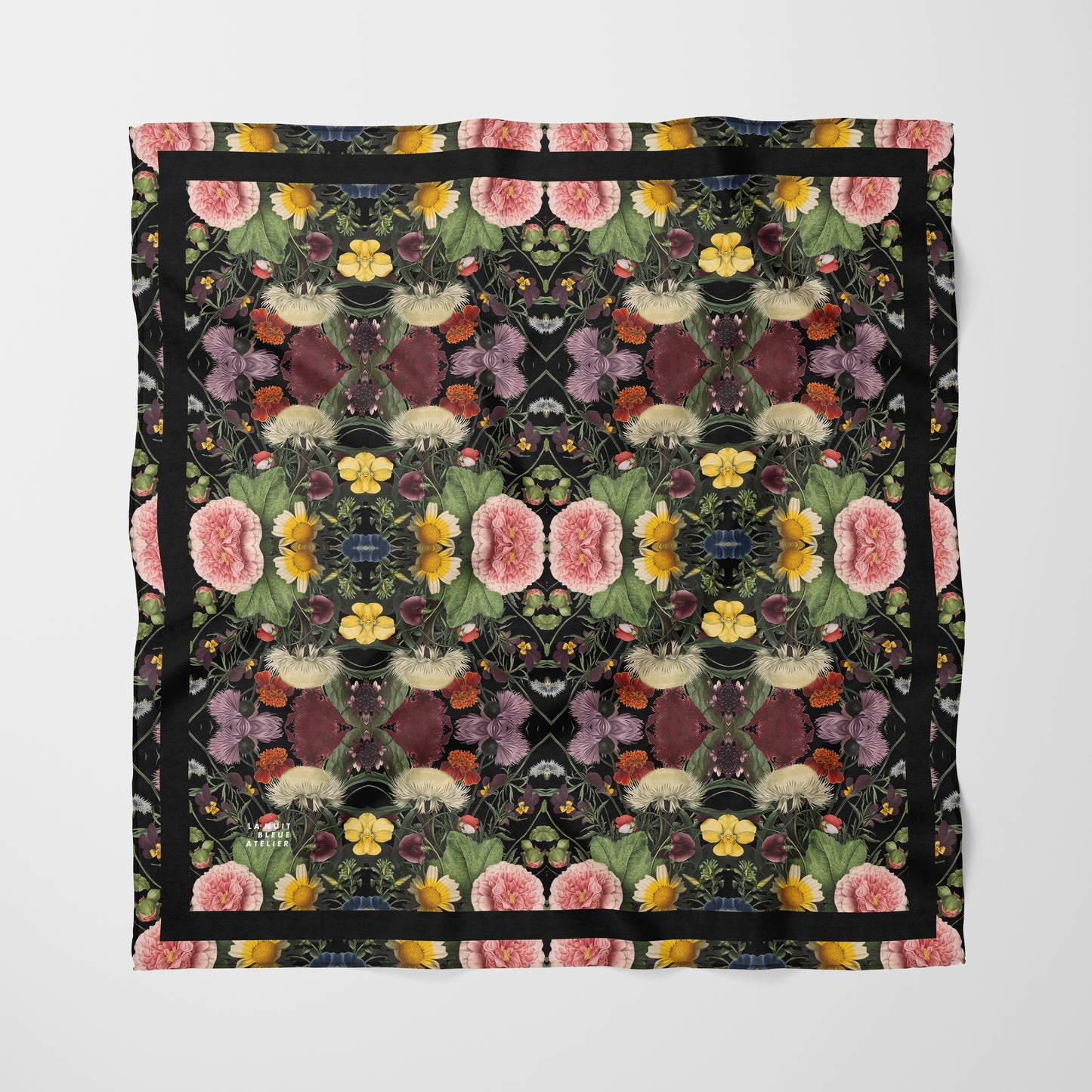 Botanica No. 1 Chiffon Square Scarf with Black Accent