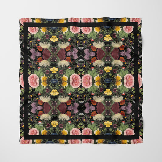 Botanica No. 1 Chiffon Square Scarf with Black Accent