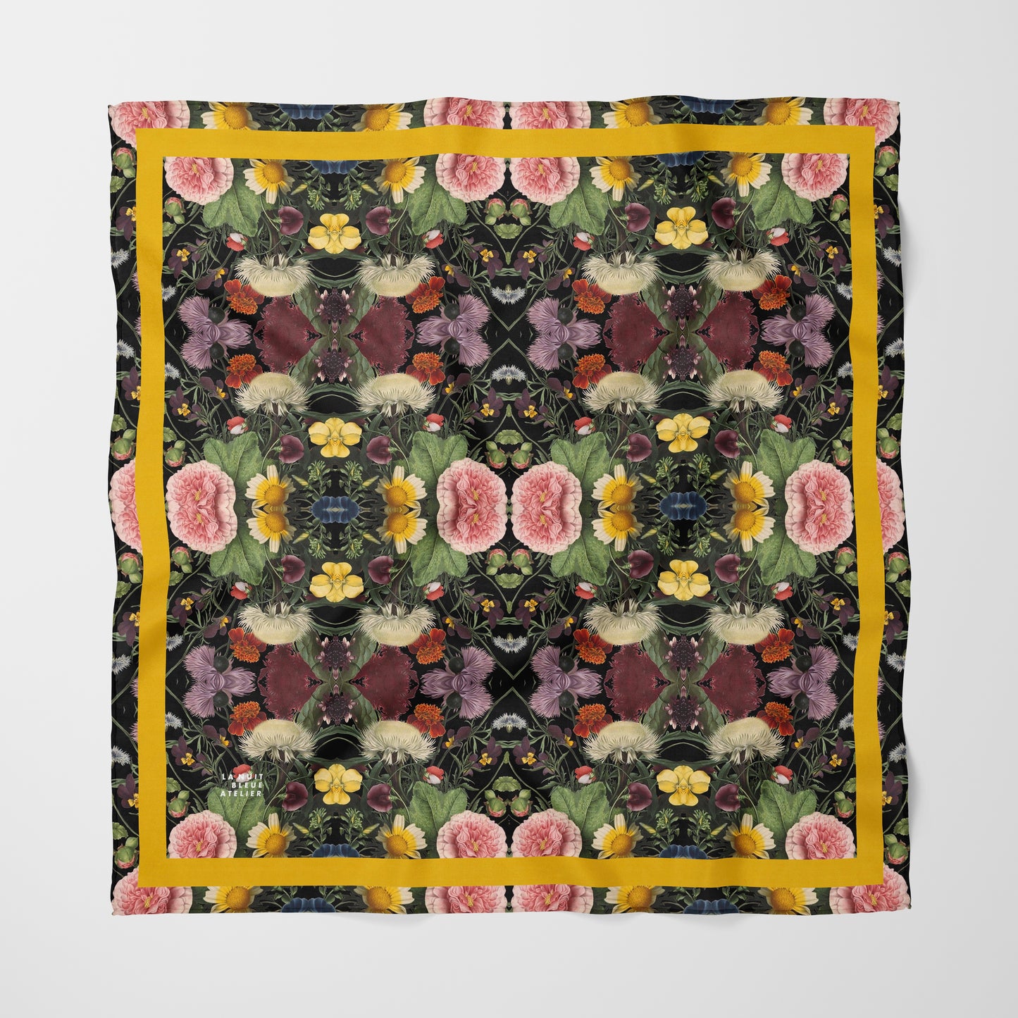 Botanica No. 1 Chiffon Square Scarf with Yellow Accent
