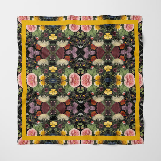 Botanica No. 1 Chiffon Square Scarf with Yellow Accent
