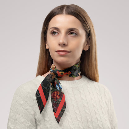 Dutch Redux No. 1.2 Chiffon Square Scarf with Red Accent