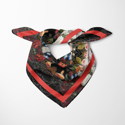 Dutch Redux No. 1.2 Chiffon Square Scarf with Red Accent