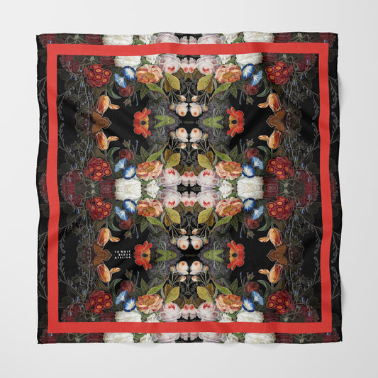 Dutch Redux No. 1.2 Chiffon Square Scarf with Red Accent