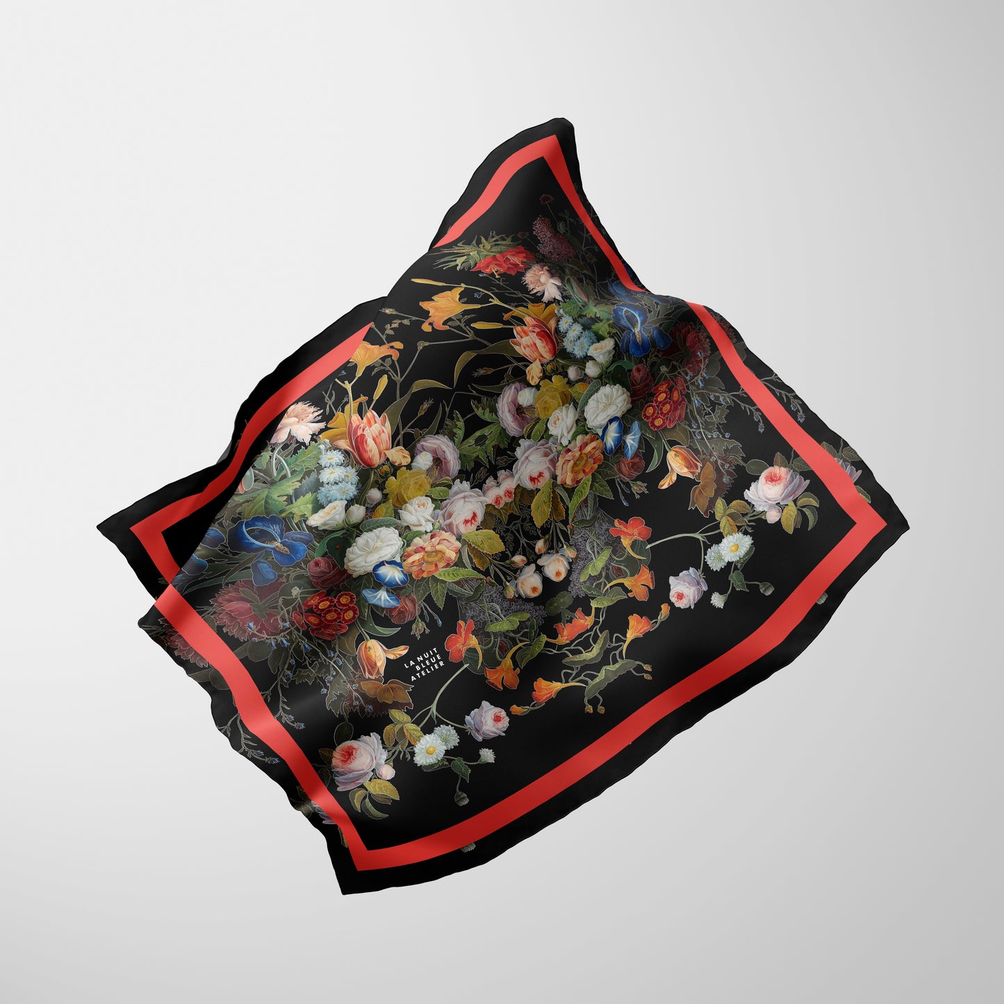 Dutch Redux No. 1 Chiffon Square Scarf with Red Accent