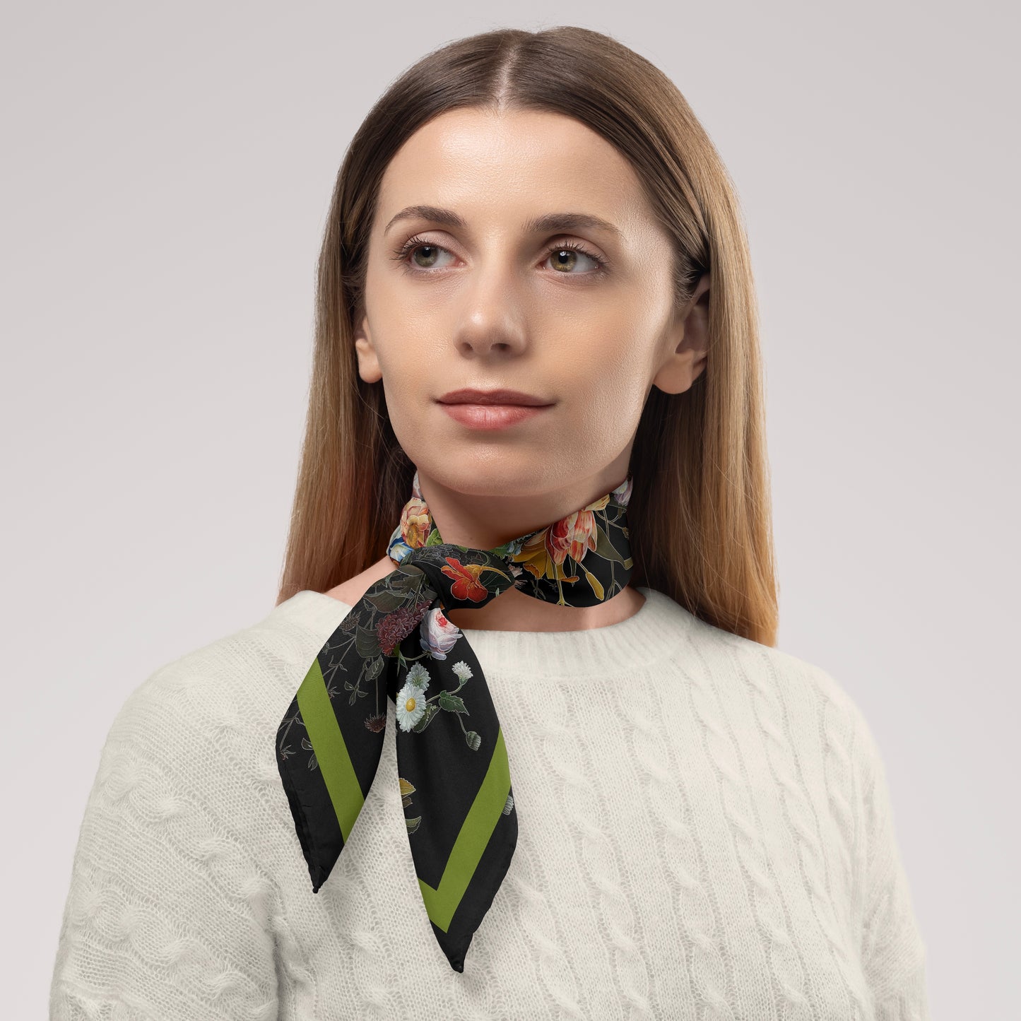 Dutch Redux No. 1 Chiffon Square Scarf with Green Accent
