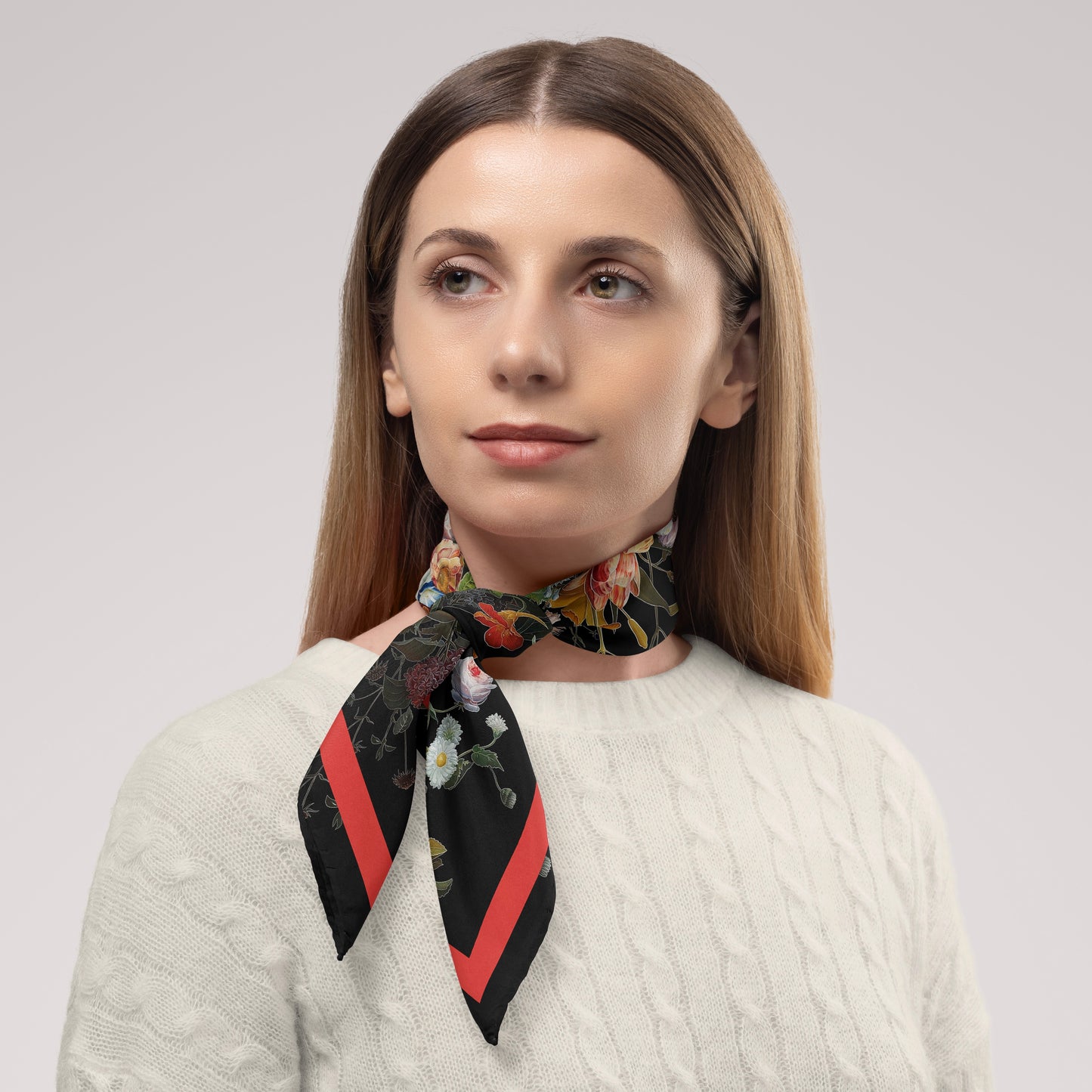 Dutch Redux No. 1 Chiffon Square Scarf with Red Accent