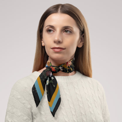 Dutch Redux No. 1 Chiffon Square Scarf with Gold + Pale Blue Accent Accent