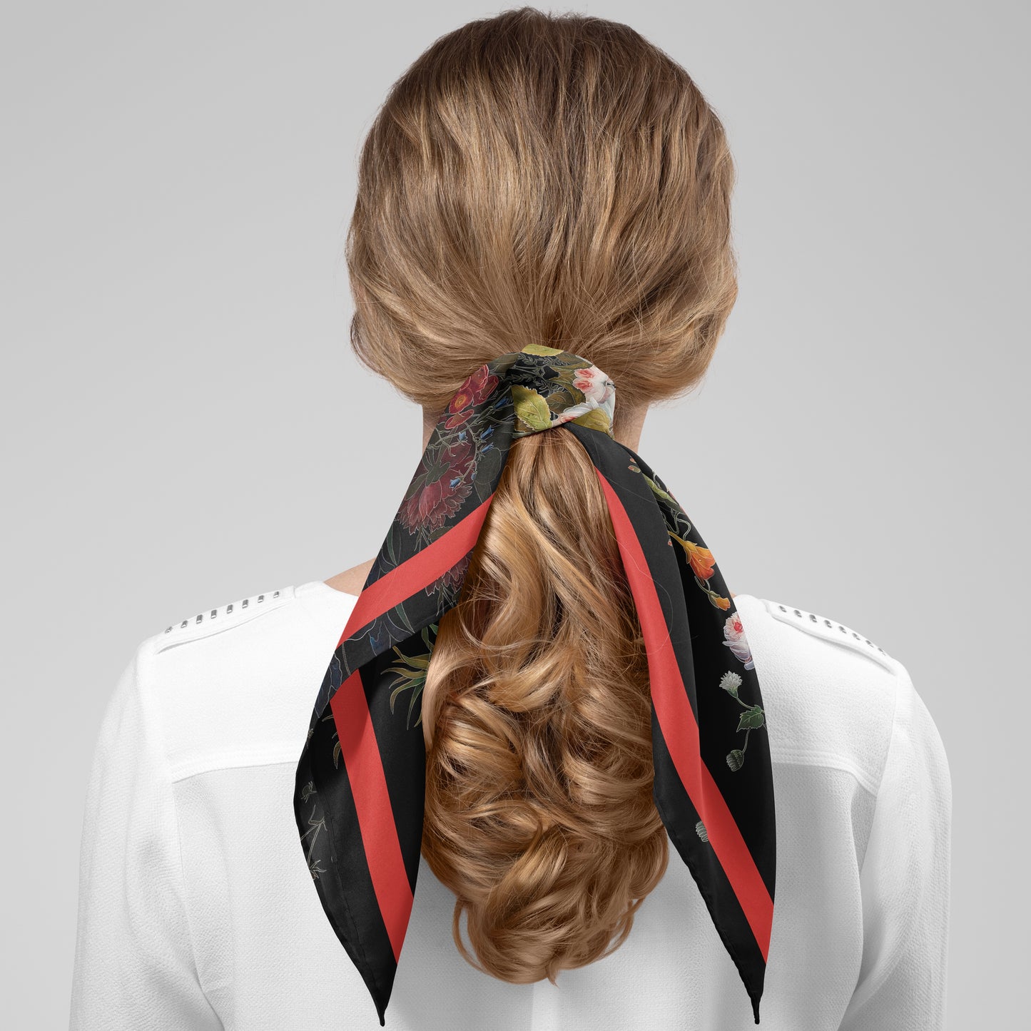 Dutch Redux No. 1 Chiffon Square Scarf with Red Accent