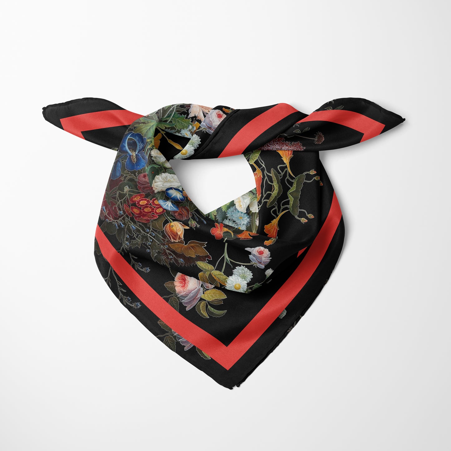 Dutch Redux No. 1 Chiffon Square Scarf with Red Accent