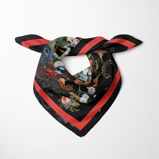 Dutch Redux No. 1 Chiffon Square Scarf with Red Accent