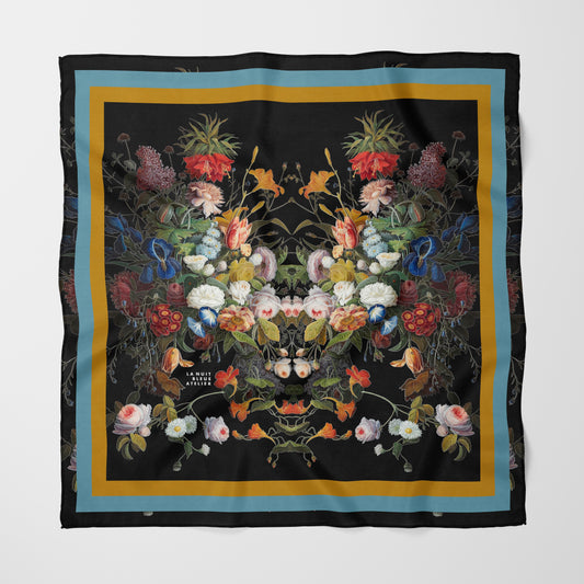 Dutch Redux No. 1 Chiffon Square Scarf with Gold + Pale Blue Accent Accent