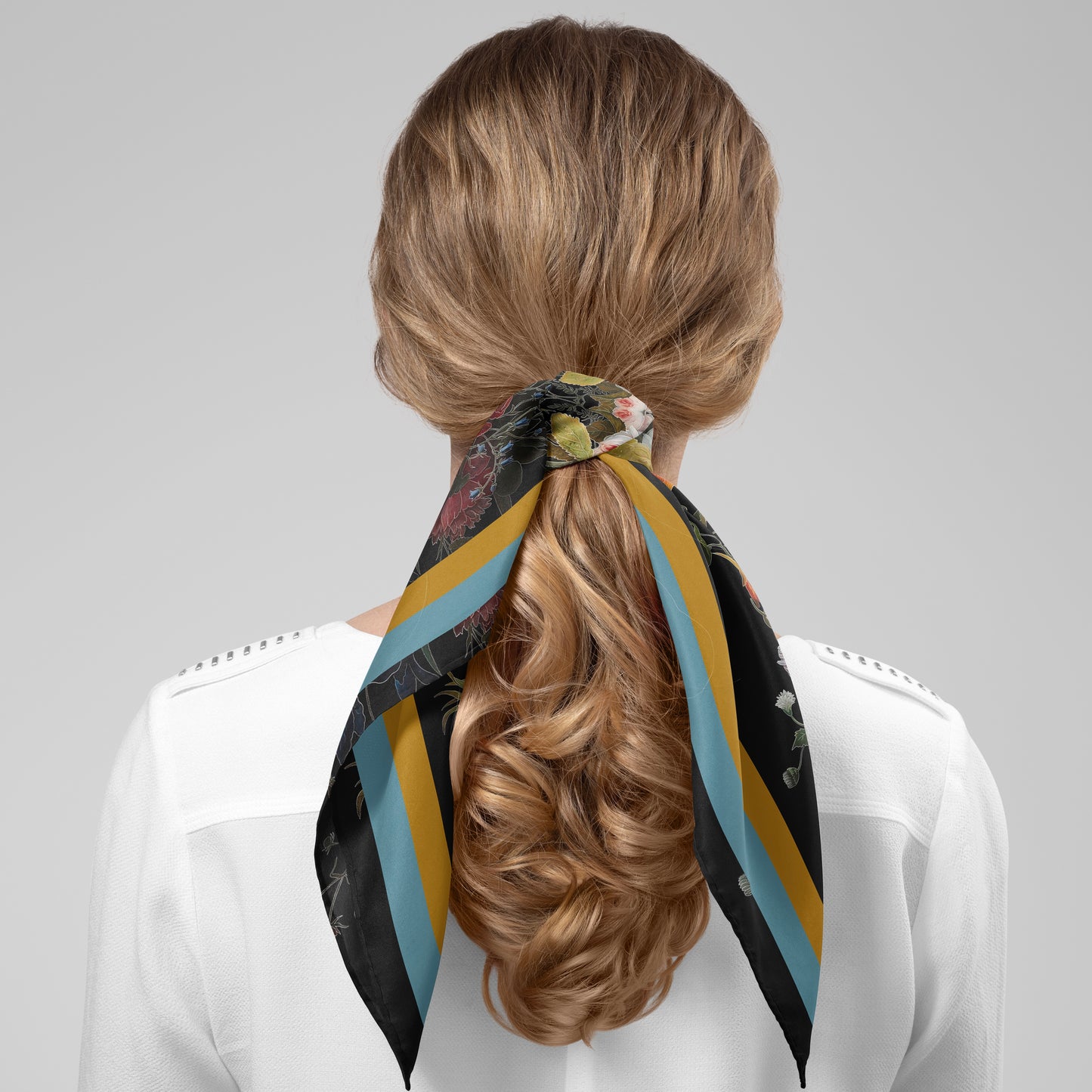Dutch Redux No. 1 Chiffon Square Scarf with Gold + Pale Blue Accent Accent
