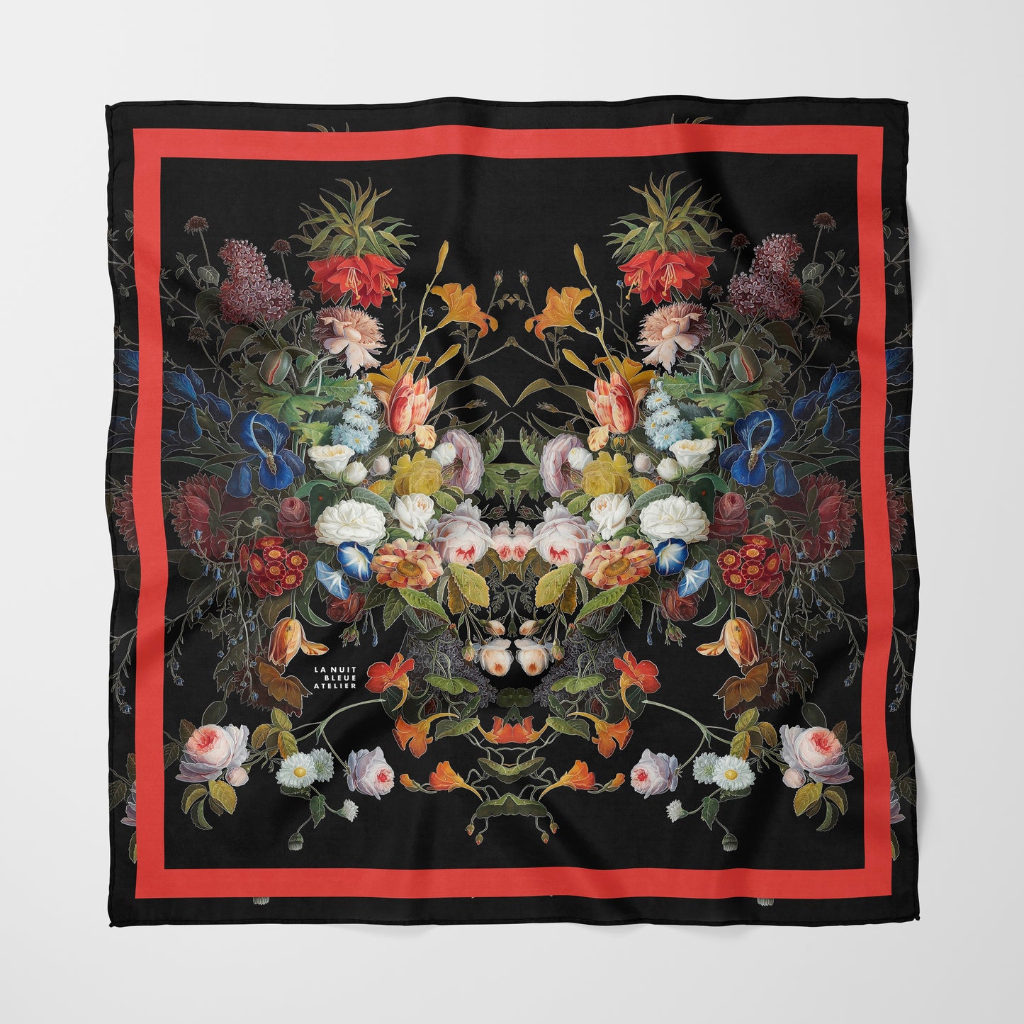 Dutch Redux No. 1 Chiffon Square Scarf with Red Accent