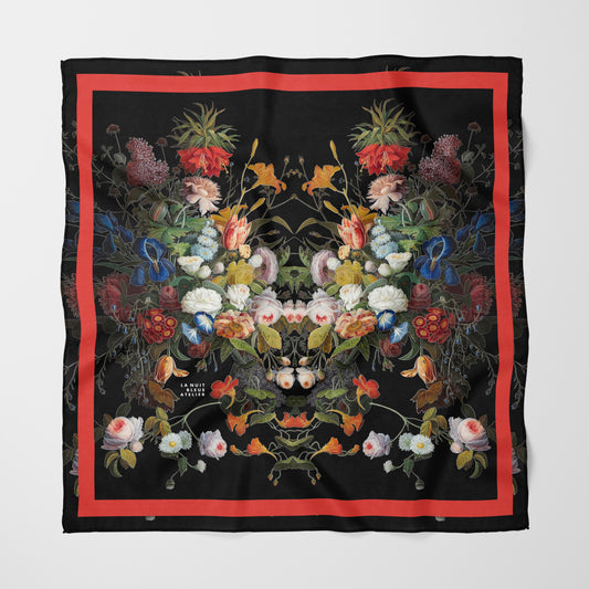 Dutch Redux No. 1 Chiffon Square Scarf with Red Accent