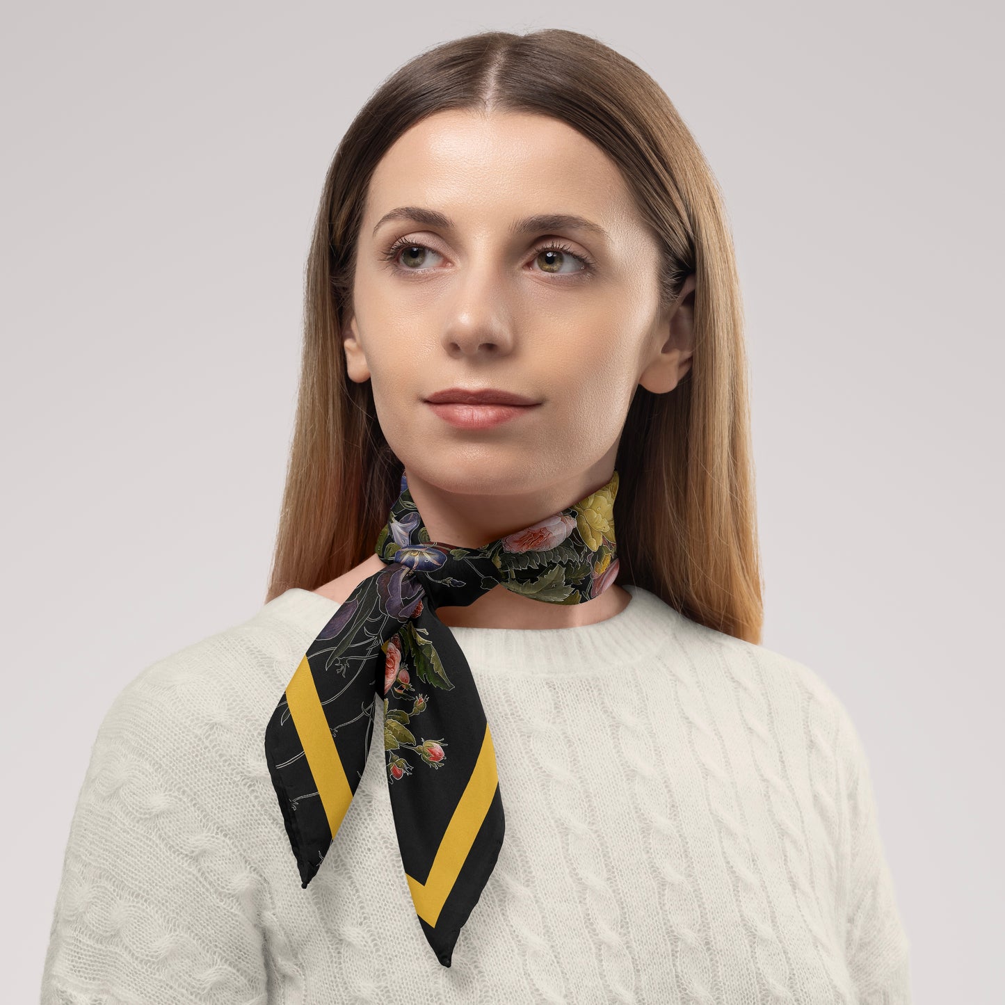 Dutch Redux No. 2.2 Chiffon Square Scarf with Soft Yellow Accent