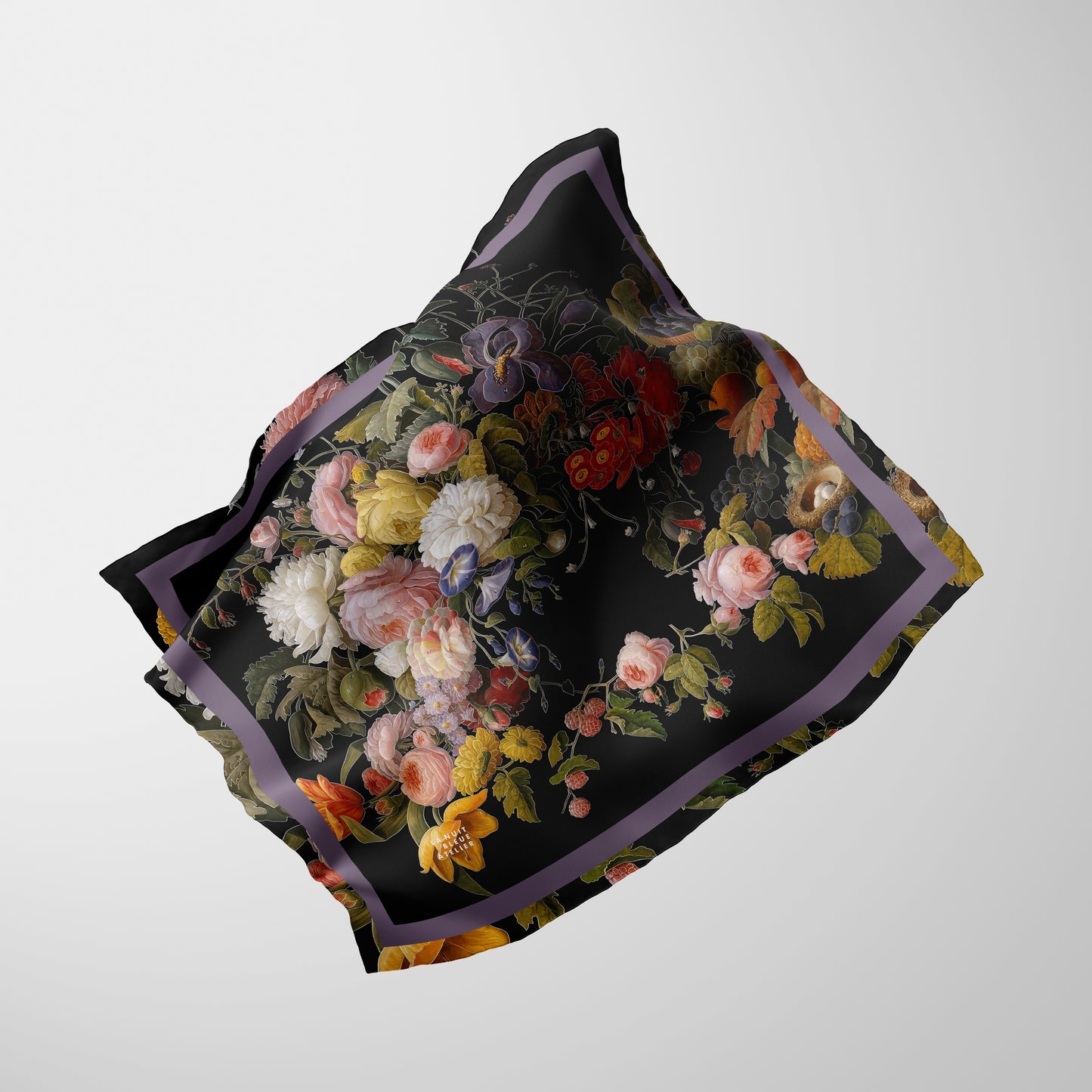 Dutch Redux No. 2 Chiffon Square Scarf with Plum Accent