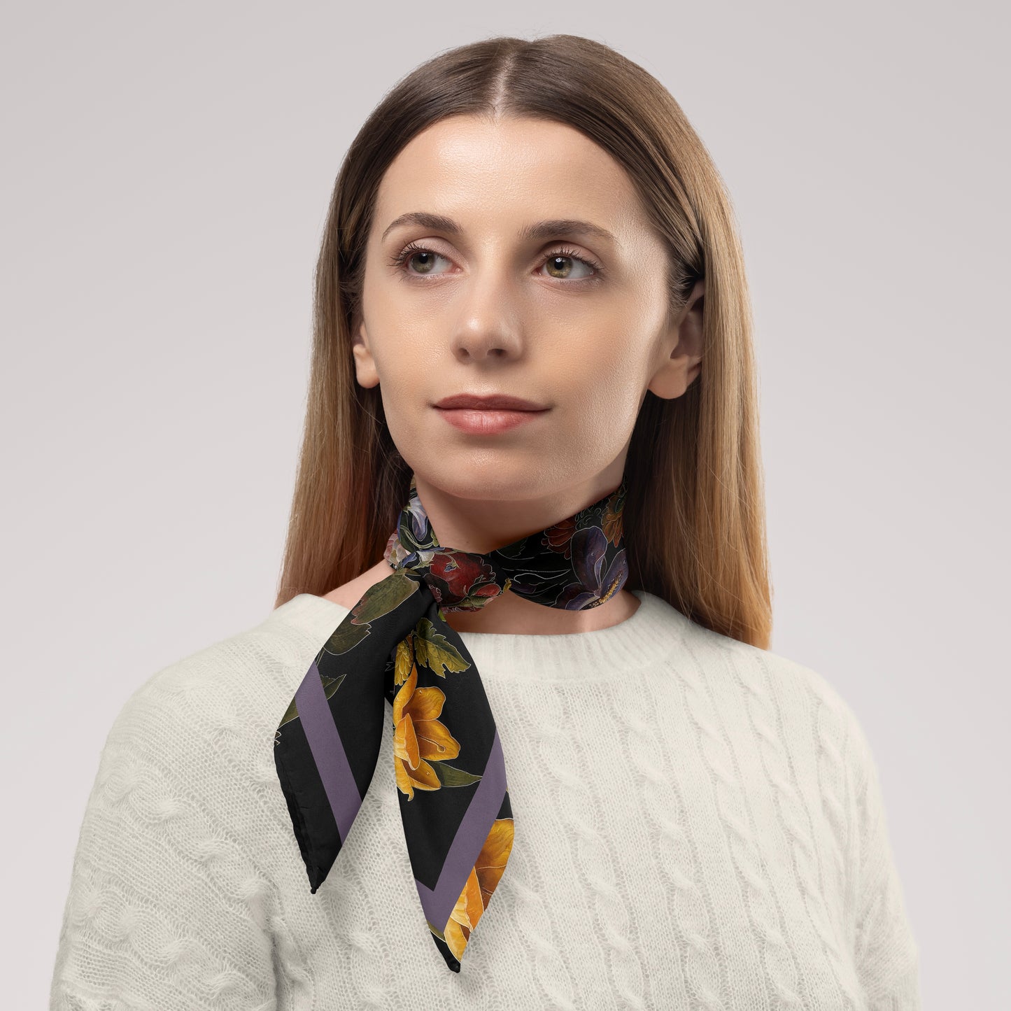 Dutch Redux No. 2 Chiffon Square Scarf with Plum Accent