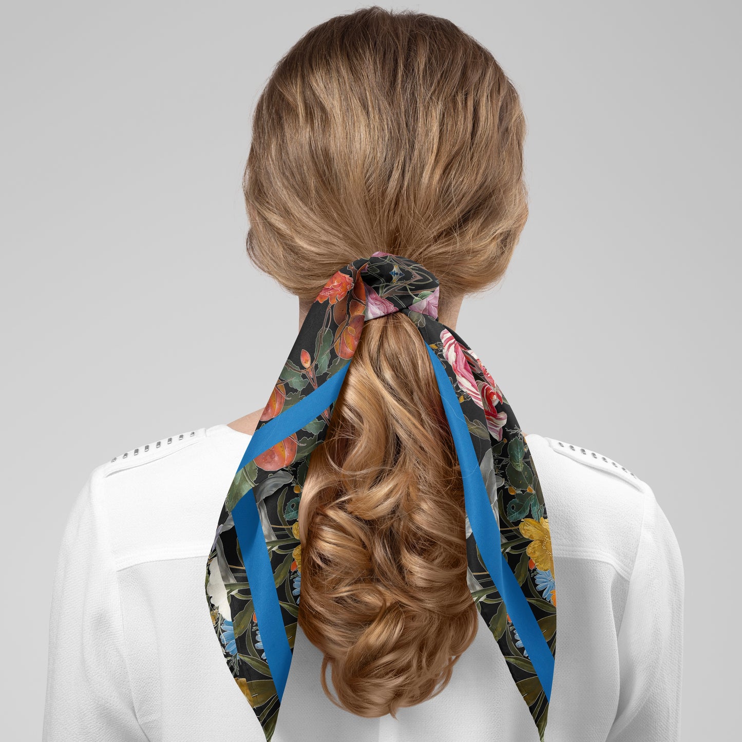 Dutch Redux No. 3.2 Chiffon Square Scarf with Blue Accent