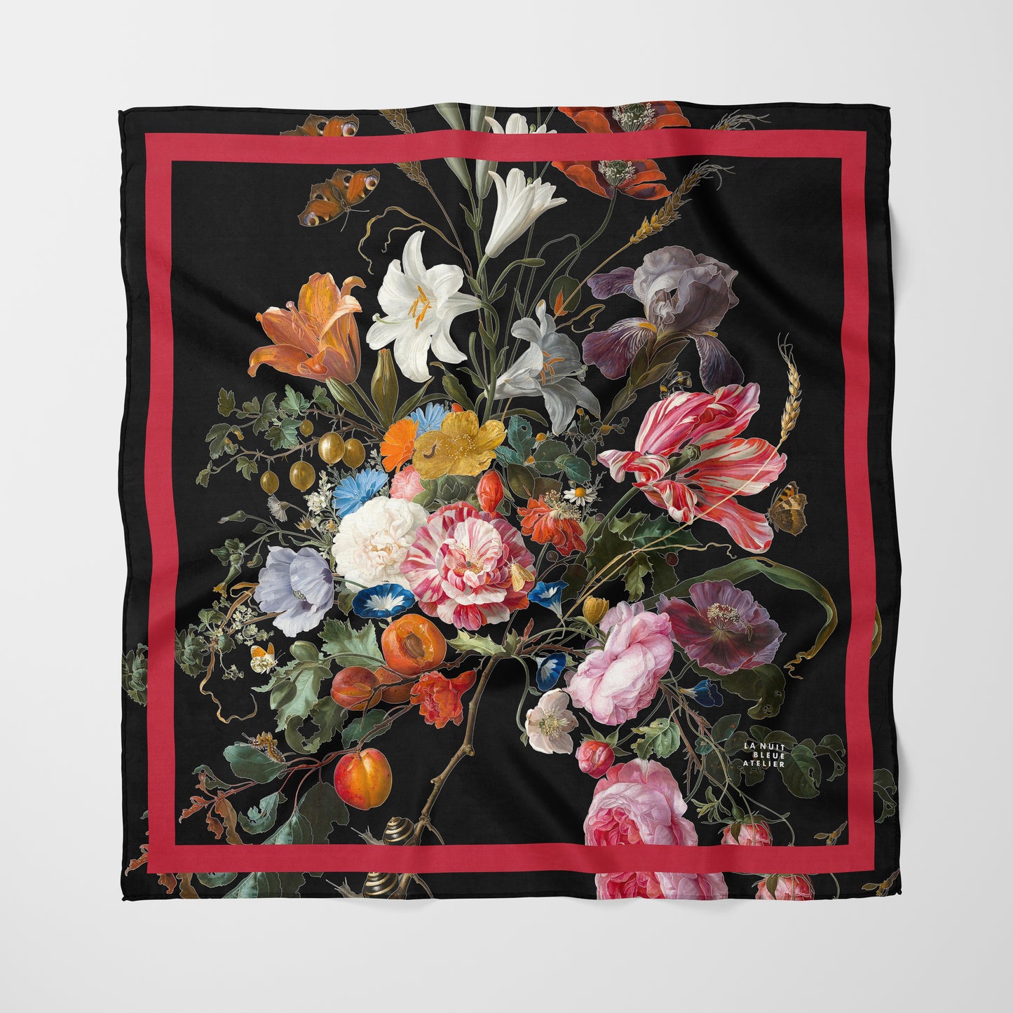Dutch Redux No. 3 Chiffon Square Scarf with Red Accent