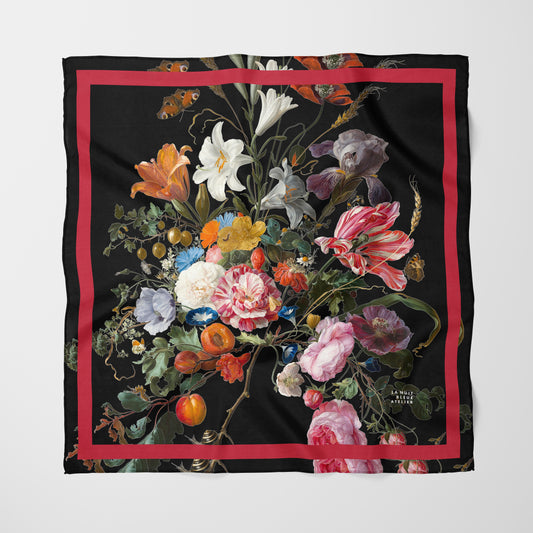Dutch Redux No. 3 Chiffon Square Scarf with Red Accent