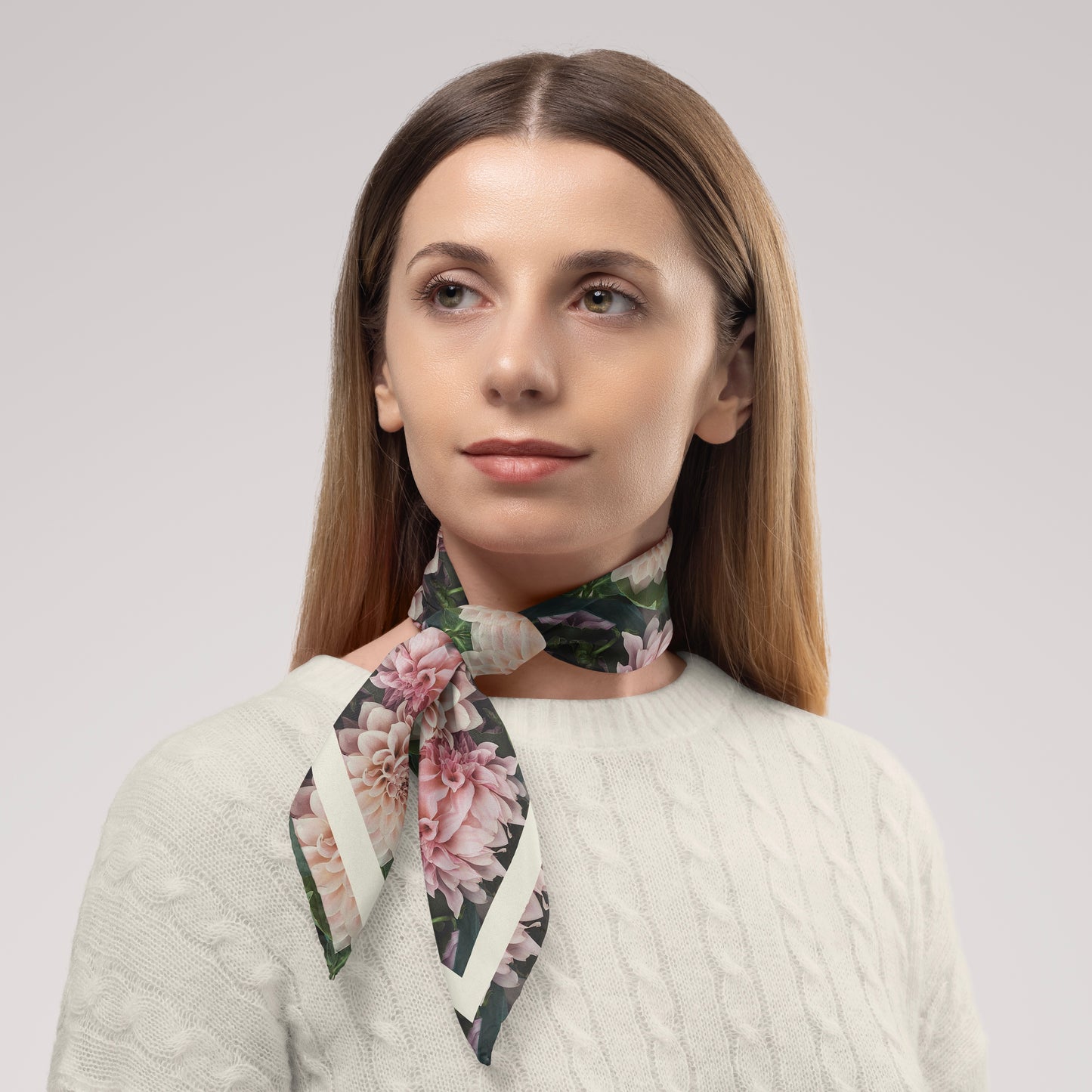 Floralis No. 26 Chiffon Square Scarf with Cream Accent