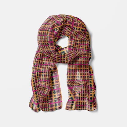 Fuchsia Plaid Chiffon Long Scarf