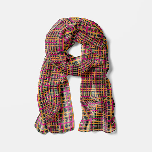 Fuchsia Plaid Chiffon Long Scarf
