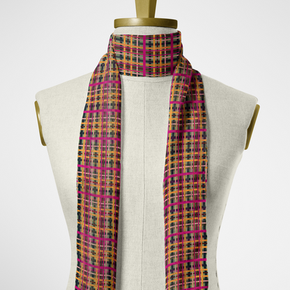 Fuchsia Plaid Chiffon Long Scarf
