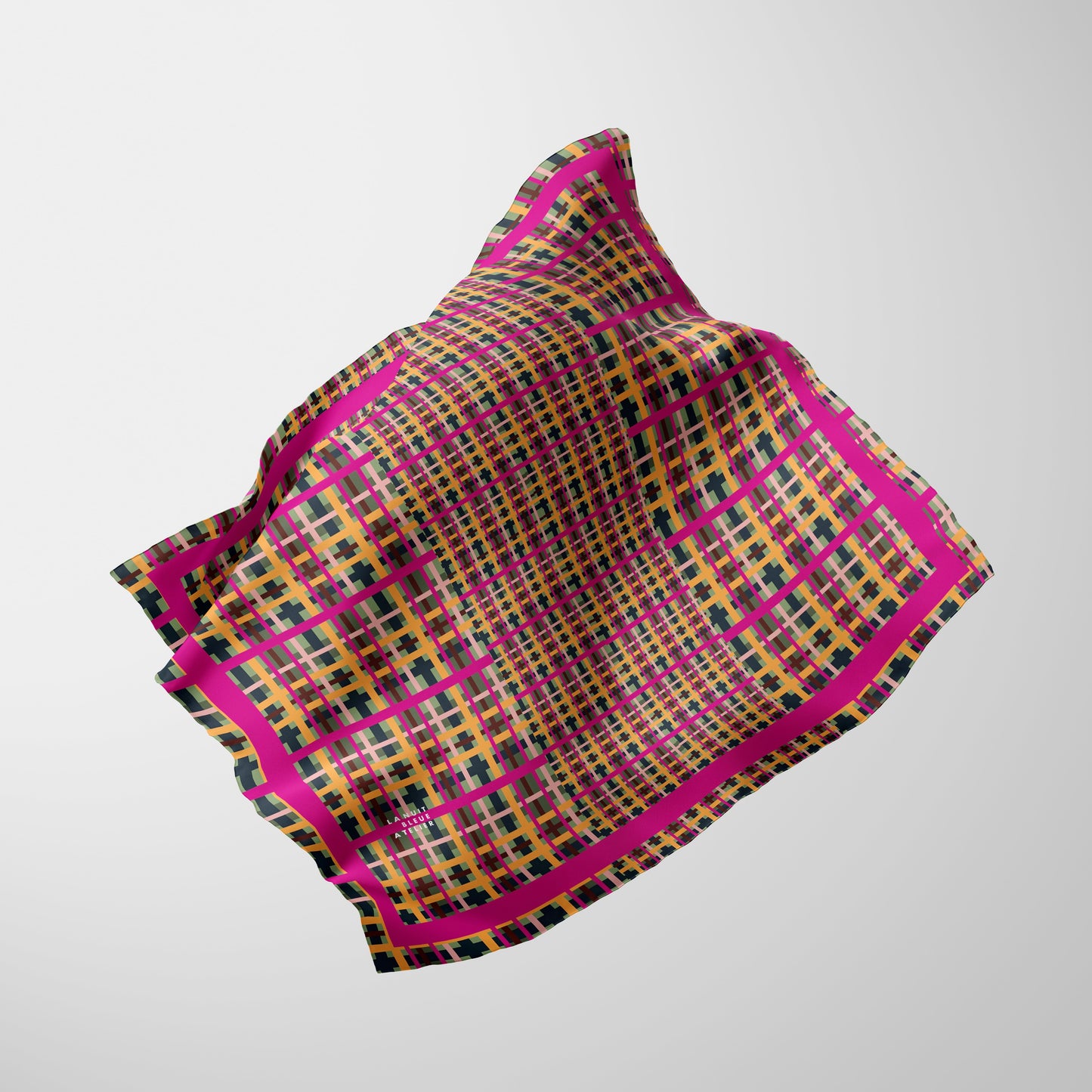 Fuchsia Plaid Chiffon Square Scarf with Fuchsia Accent