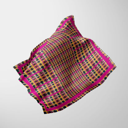 Fuchsia Plaid Chiffon Square Scarf with Fuchsia Accent