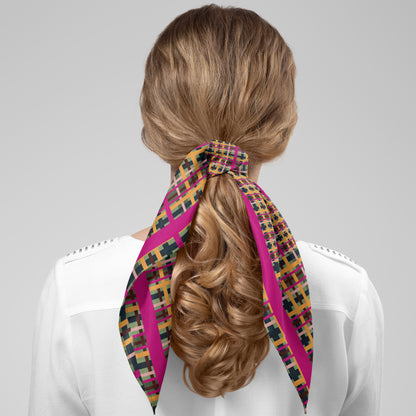 Fuchsia Plaid Chiffon Square Scarf with Fuchsia Accent