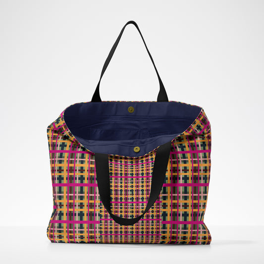Fuchsia Plaid Deluxe Market Tote