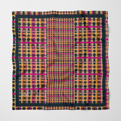 Fuchsia Plaid Chiffon Square Scarf with Black Accent