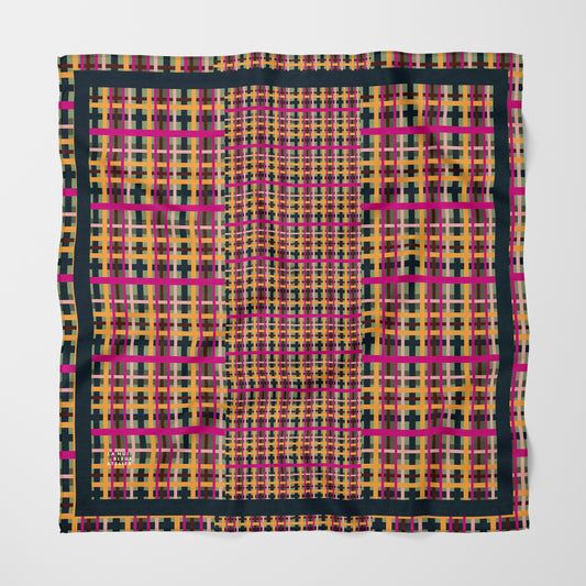 Fuchsia Plaid Chiffon Square Scarf with Black Accent