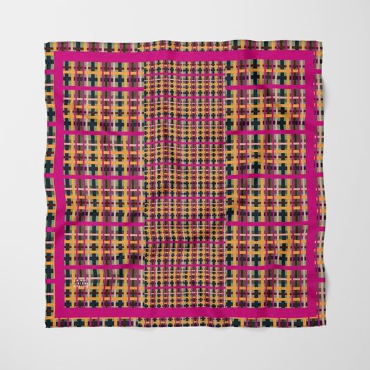 Fuchsia Plaid Chiffon Square Scarf with Fuchsia Accent