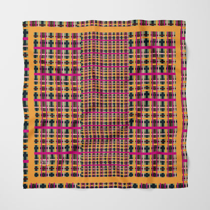 Fuchsia Plaid Chiffon Square Scarf with Yellow Accent