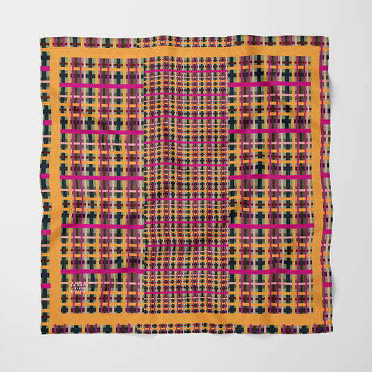 Fuchsia Plaid Chiffon Square Scarf with Yellow Accent