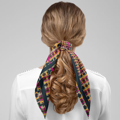 Fuchsia Plaid Chiffon Square Scarf with Black Accent