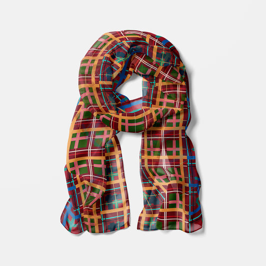 Multi Plaid No. 1 Chiffon Long Scarf