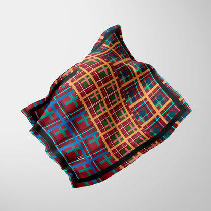 Multi Plaid No. 1 Chiffon Square Scarf with Black Accent
