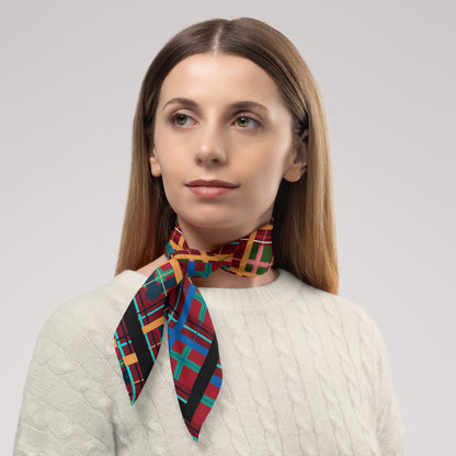 Multi Plaid No. 1 Chiffon Square Scarf with Black Accent