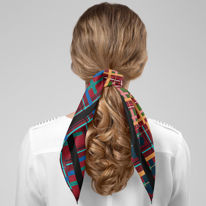 Multi Plaid No. 1 Chiffon Square Scarf with Black Accent
