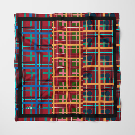 Multi Plaid No. 1 Chiffon Square Scarf with Black Accent