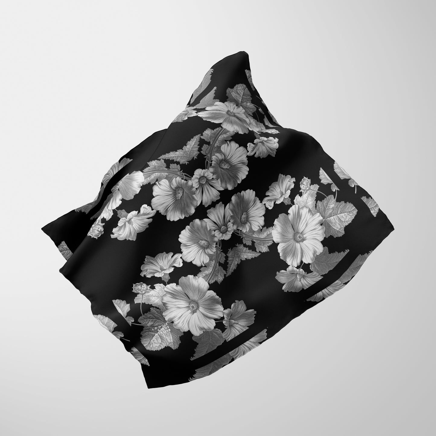 Noir Botanica 1.3 Chiffon Square Scarf with Black Accent