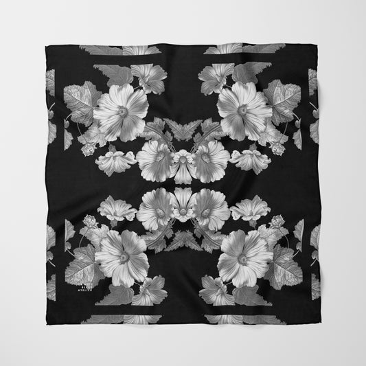 Noir Botanica 1.3 Chiffon Square Scarf with Black Accent