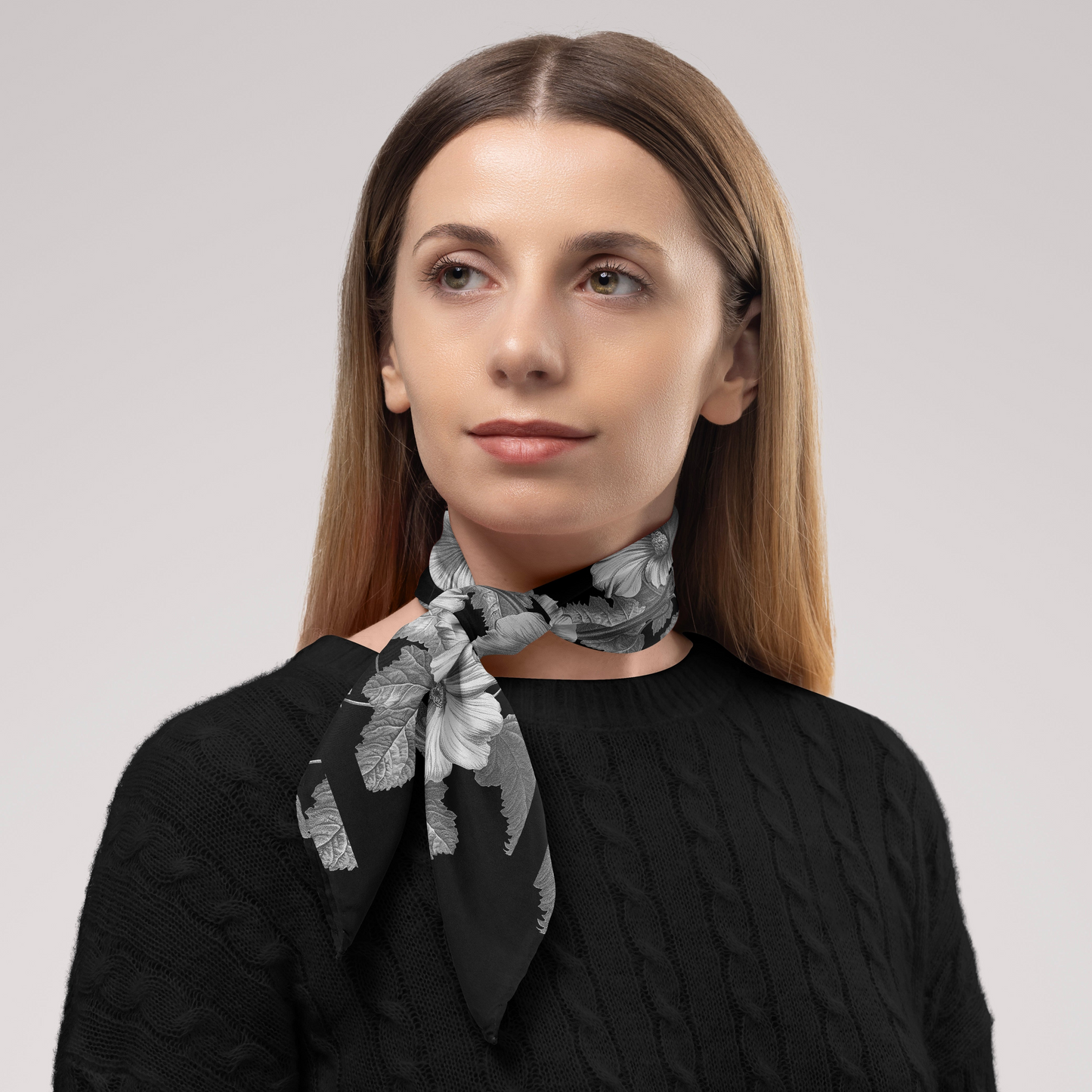 Noir Botanica 1.3 Chiffon Square Scarf with Black Accent