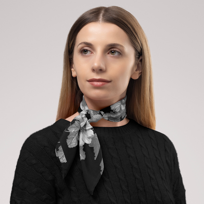 Noir Botanica 1.3 Chiffon Square Scarf with Black Accent