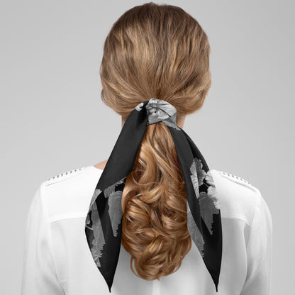 Noir Botanica 1.3 Chiffon Square Scarf with Black Accent