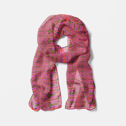 Pink Plaid Chiffon Long Scarf