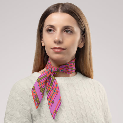 Pink Plaid Chiffon Square Scarf with Pink Accent